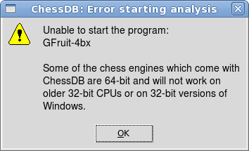 chessdb error message when starting an engine